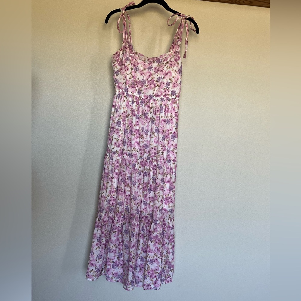 By the river Floral Pink Tie-Shoulder Maxi Dress Size M